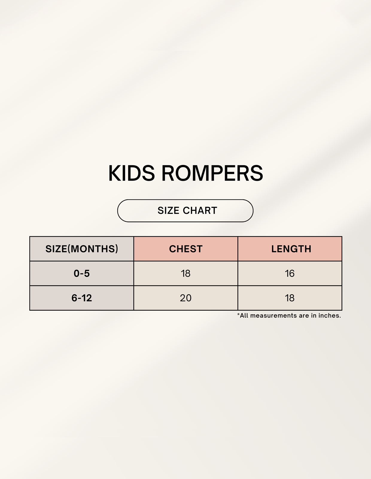 Size chart for Kids Rompers