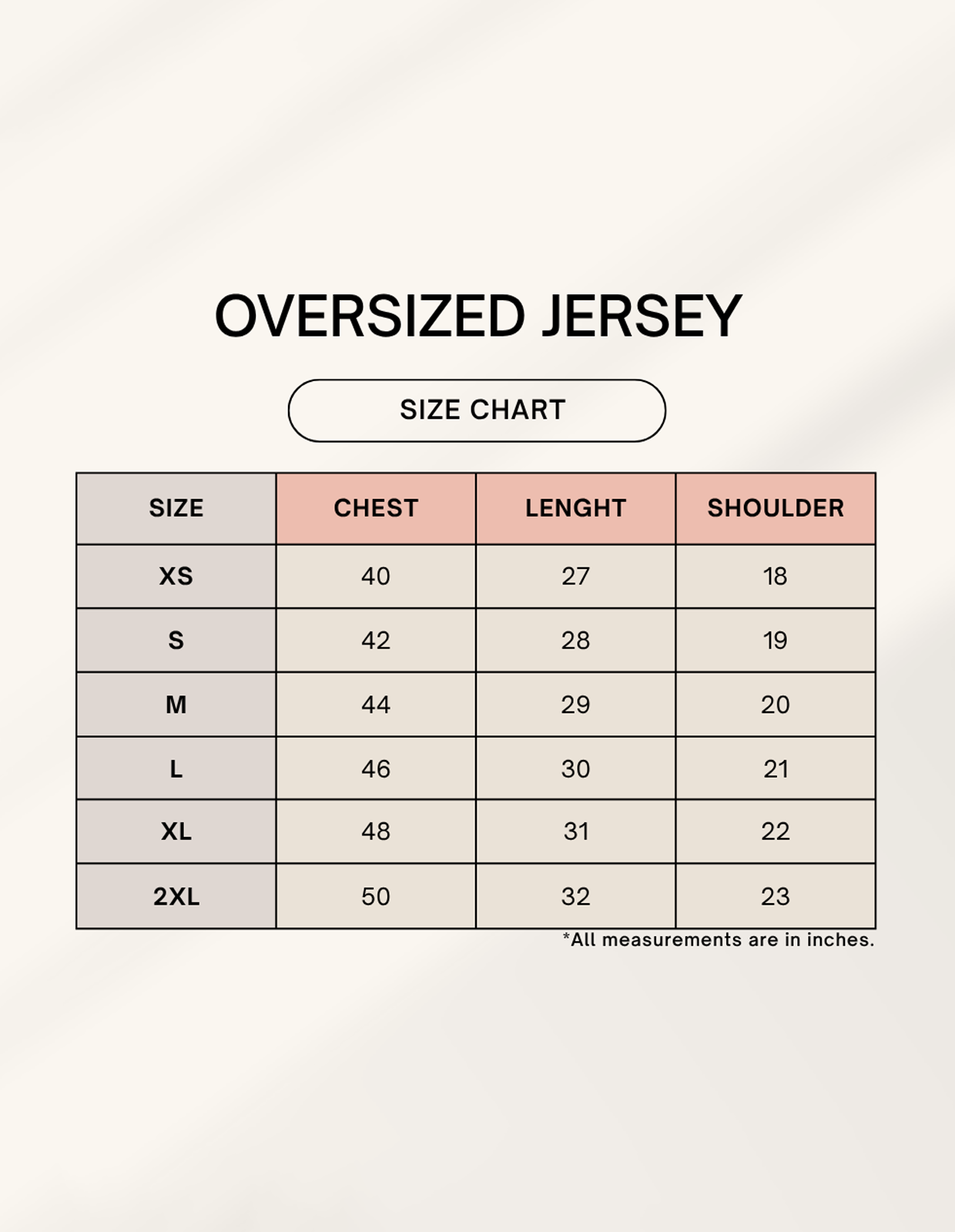 Size chart for Dry Fit T-Shirt